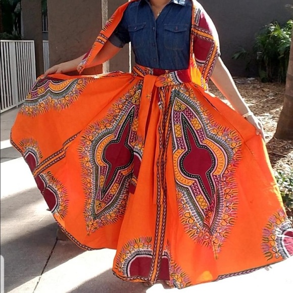 Long Maxi Skirt Cotton Dashiki Skirt African Long Skirt Bohemian Skirt - Picture 11 of 14